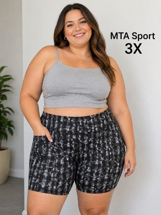 MTA Sport Pants - MTA Sport 3X Black White & Gray Printed Bike Shorts Athletic Stretch Pockets
